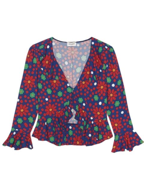 SAINT LAURENT Ruffled Floral-Print Crepe Blouse