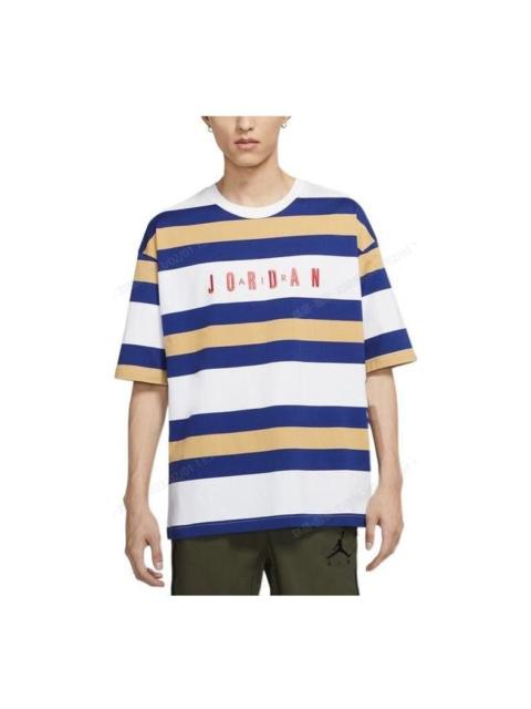 Jordan Men's Air Jordan SS22 Stripe Logo Round Neck Short Sleeve Blue White T-Shirt DV6668-100
