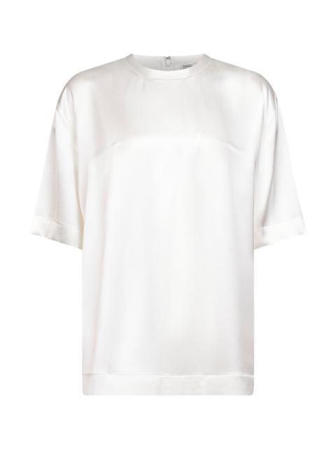 TOTEME White viscose satin crewneck T-shirt