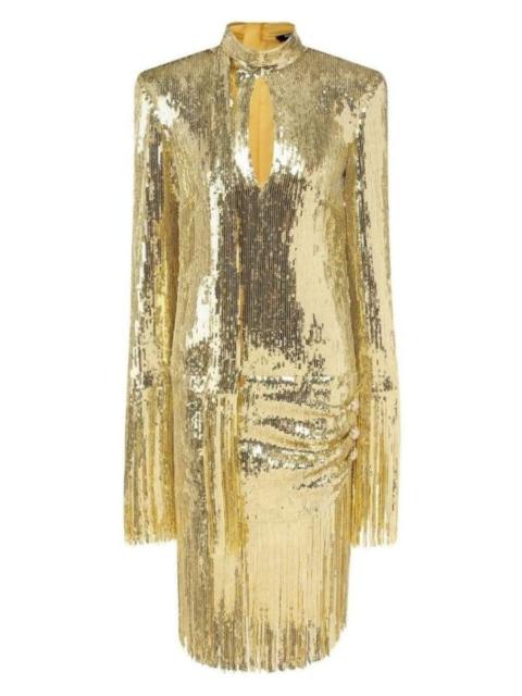 Fringed Gold Sequined Midi Dress