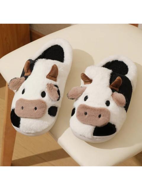 Other Designers Black Milk Cow Cute Plush Cotton Slippers Women Comfort Non Slip Home Shoes Cartoon Anime