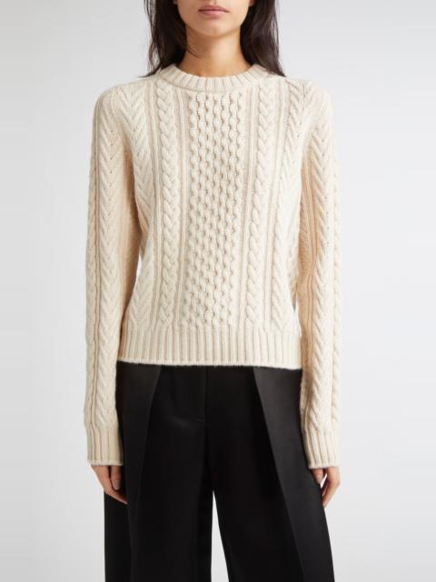 Johnstons of Elgin Johnstons of Elgin Aran Cable Knit Cashmere Sweater in Champagne at Nordstrom