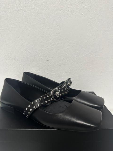 VERSACE Versace Black Gianni Ribbon Ballerina Shoes