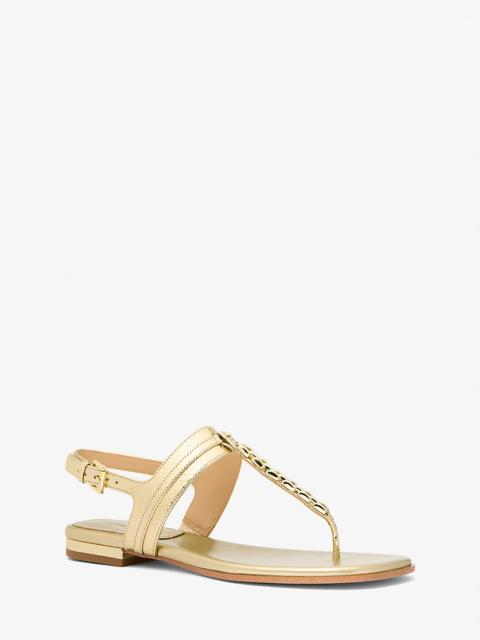 MICHAEL KORS Marcia Embellished Metallic Leather Sandal