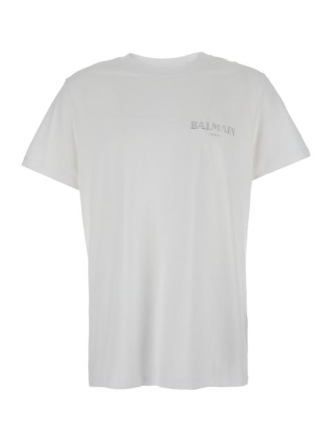 Balmain Balmain Men White Crewneck T-Shirt With Logo Lettering On The Front In Cotton Man