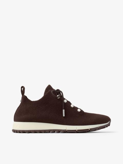 JIMMY CHOO Veles
Chocolate Cashmere Melange Knit Trainers with Pearl Buttons