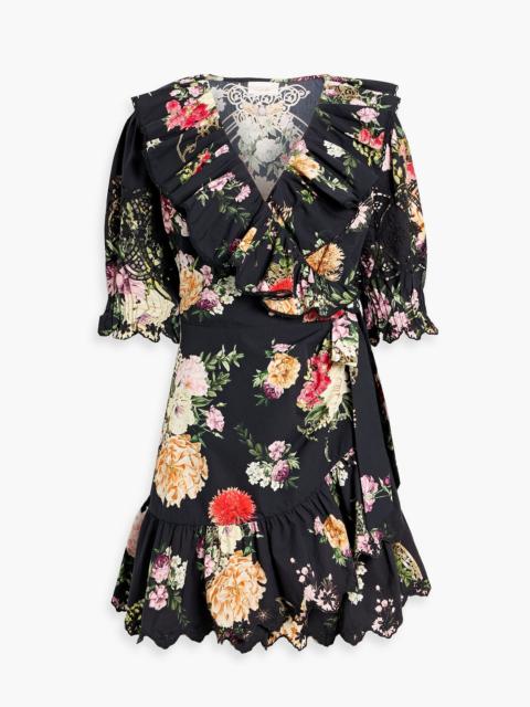 CAMILLA Broderie anglaise-trimmed floral-print cotton-poplin mini wrap dress