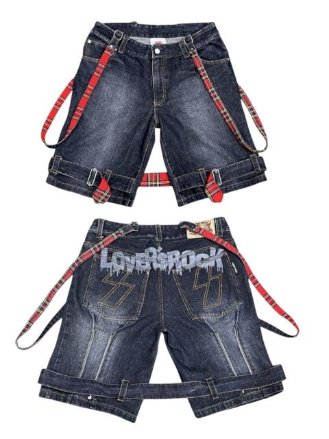 Other Designers Super Lovers - Vtg LOVER'S ROCK Bondage Denim Shorts | Punk Melted Spellout