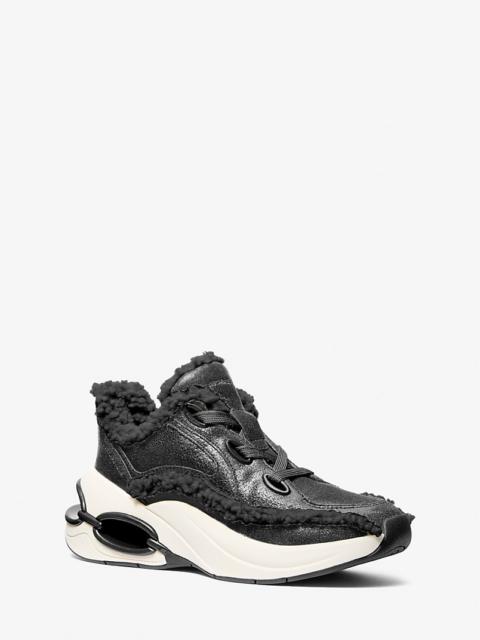 MICHAEL KORS Toni Distressed Leather and Sherpa Trainer