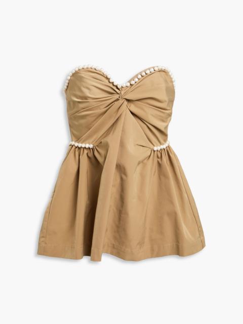 KIKA VARGAS Hebe strapless faux pearl-embellished woven top