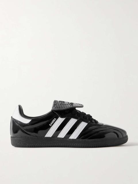 Samba LT leather-trimmed patent-leather sneakers Black