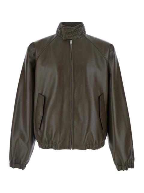 Bottega Veneta Bottega Veneta Men Green Jacket With High Collar With Intreccio Motif In Leather For Men