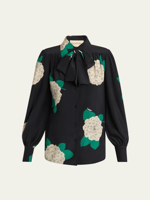 Valentino Floral Print Tie-Neck Silk Blouse