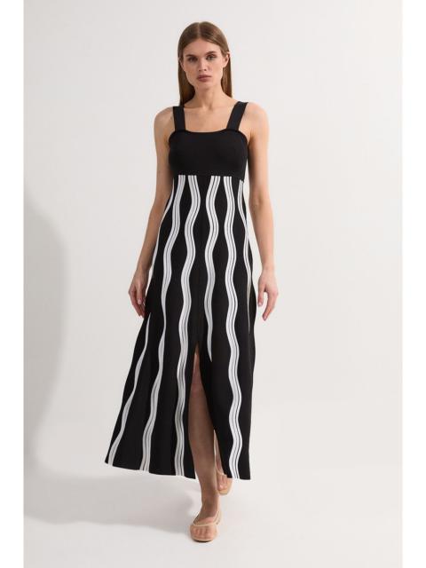KAREN MILLEN Contrast Wave Knit A-Line Knitted Strappy Dress