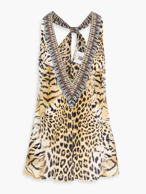 CAMILLA Crystal-embellished leopard-print silk crepe de chine tank