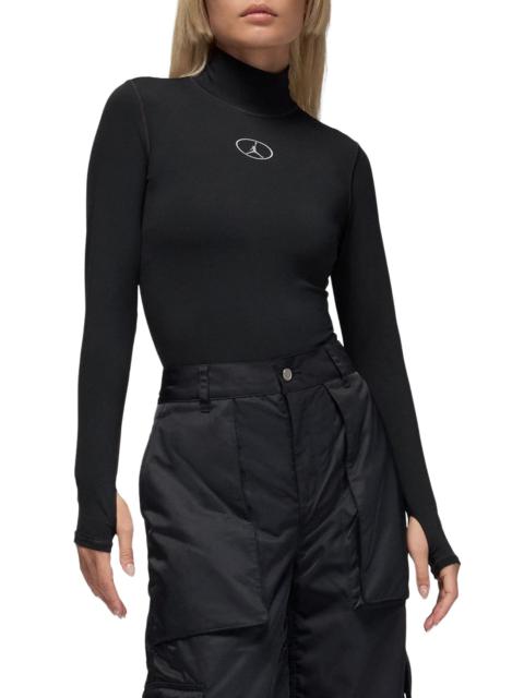 Jordan Jordan Flight Mountainside Long Sleeve Thong Bodysuit in Black at Nordstrom