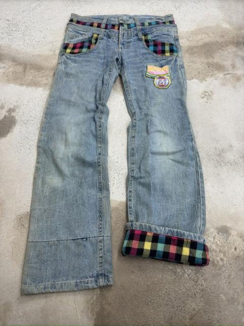 Hysteric Glamour Japanese Y2K Double Waist Plaid Patches Sun Faded Denim