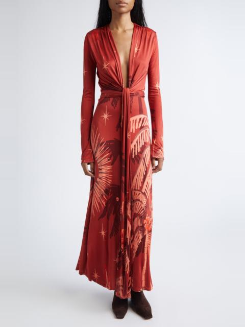 Johanna Ortiz Johanna Ortiz Coral Marino Tropical Print Long Sleeve Jersey Maxi Dress in Red /Wine at Nordstrom
