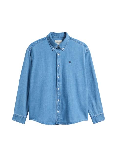 Carhartt Carhartt Work In Progress Lucas Denim Button-Down Shirt in Blue Stone Washed at Nordstrom