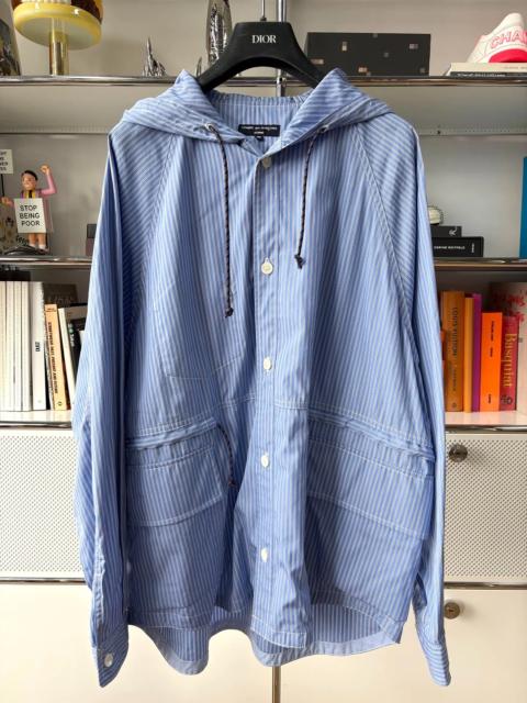 Comme des Garçons Homme COMME des GARÇONS HOMME Blue and White Striped Hooded Drawstring Shirt Jacket