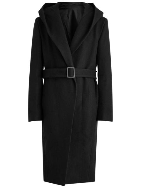 Belted hooded wool coat