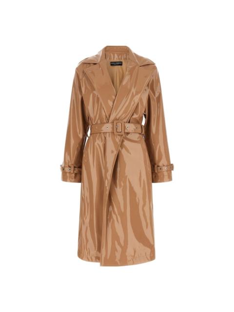 Dolce & Gabbana DOLCE&GABBANA Brown Vinyl Long Trench Coat New & Authentic (