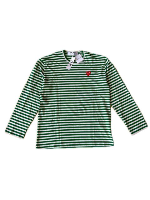 Comme Des Garçons CDG PLAY Green White Stripe Heart Logo T-Shirt
