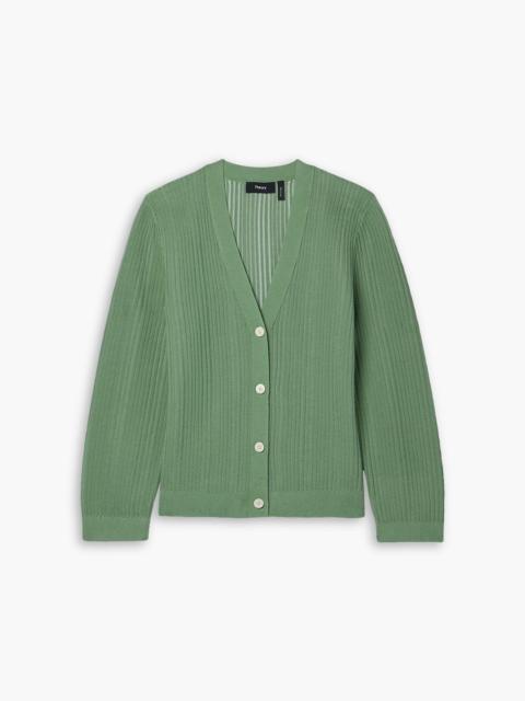 Theory Cropped ribbed cotton-blend cardigan