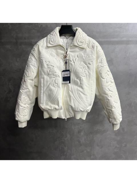 Louis Vuitton Louis Vuitton White Solid-Color Embossed Leather Belted Jacket