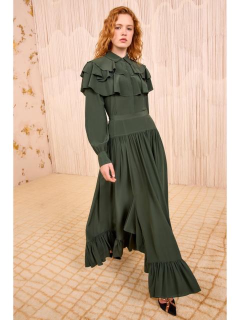 ULLA JOHNSON Lilou Silk High Waist Ruffle Midi Skirt
