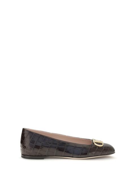 Valentino Valentino Garavani VLogo Signature Croc-effect Ballerinas Oak Brown