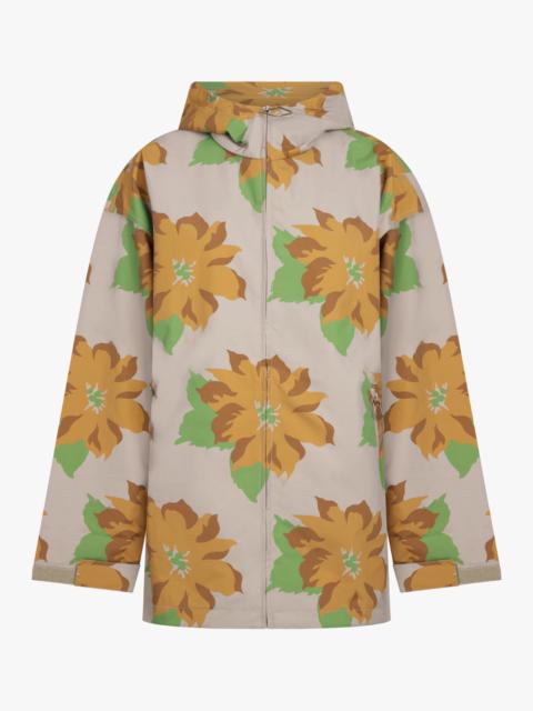 JW Anderson ZIP FRONT HOODED FLORAL PRINT JACKET | ORANGE/GREEN