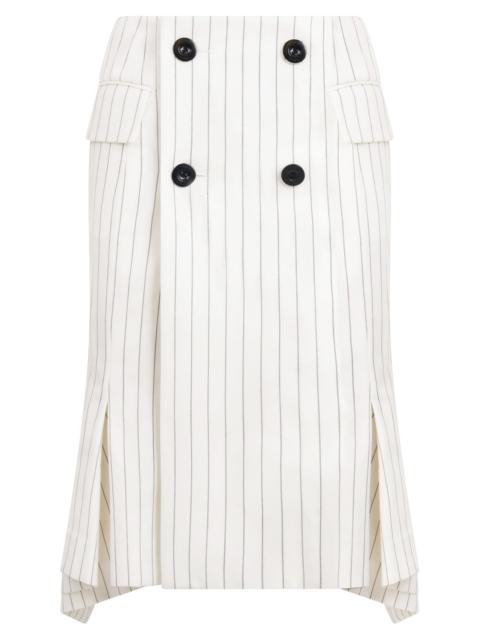 sacai ASYMMETRIC FLARED HEM STRIPE MIDI SKIRT WITH BUTTON DETAIL | OFF WHITE/BLACK