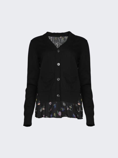 sacai Floral Print X Cotton Knit Cardigan Black
