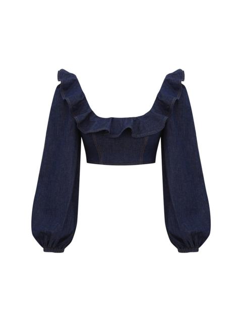 Zimmermann ASTER DENIM FRILL TOP
