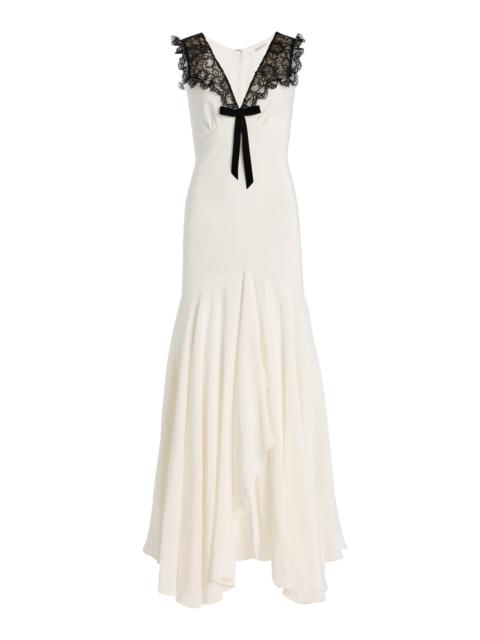 RODARTE Lace-Trimmed Silk Crepe Bias Maxi Dress white