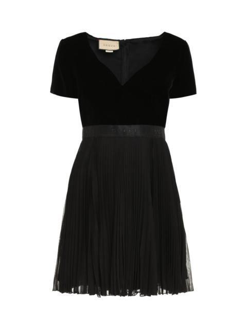 GUCCI V-neck Pleated Mini Dress
