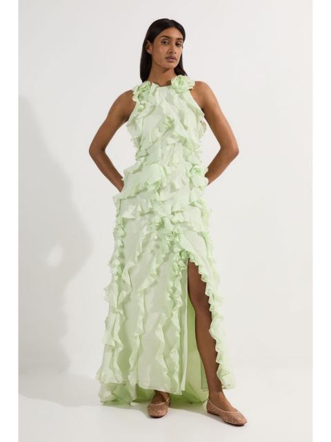 KAREN MILLEN Ruffle & Applique Racer Front Viscose Woven Maxi Dress