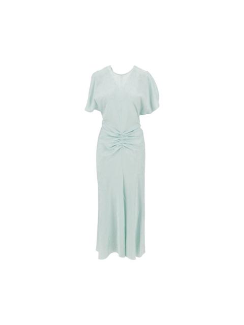 Victoria Beckham JACQUARD VISCOSE GATHERED MIDI DRESS