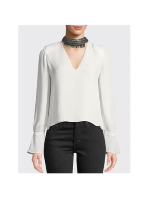 Other Designers Ramy Brook Annete Embellished Silk Bell-Sleeve Top Blouse SZ S New - Defects