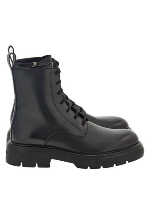 FERRAGAMO Ferragamo Black Leather Combat Boots, Size 9 E