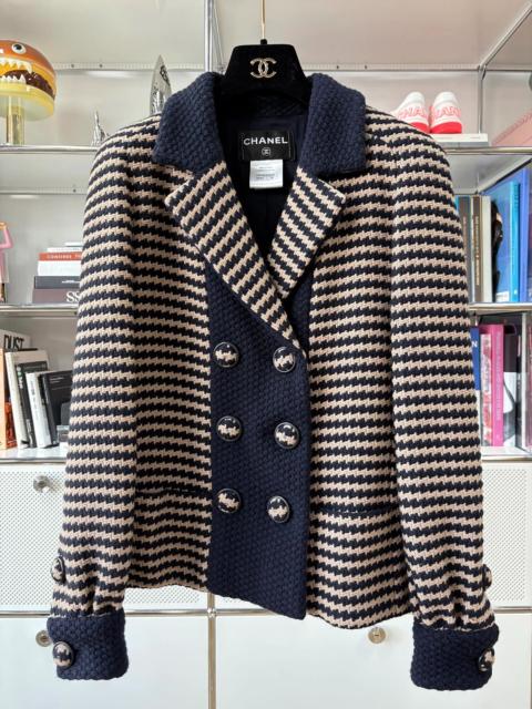Dior Chanel 15B Khaki and Dark Blue Striped Lapel Double-Breasted Knit jacket