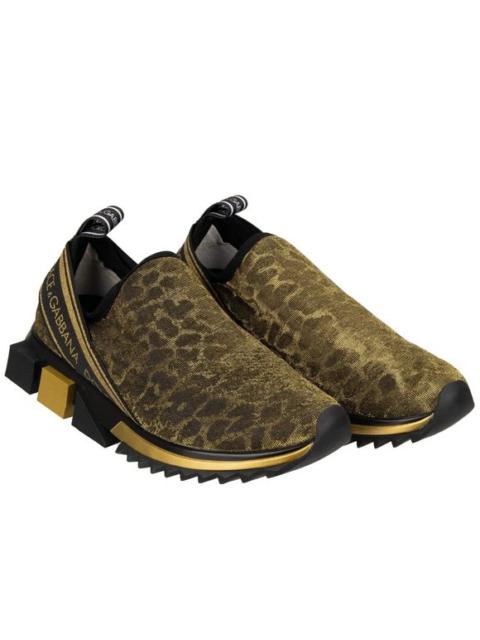 Dolce & Gabbana Leopard Slip-On Sneaker SORRENTO Logo Gold Black 41 11 12464
