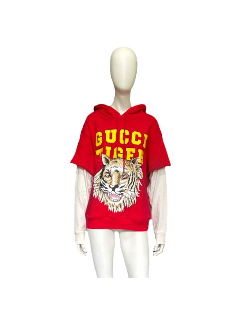 GUCCI Gucci tiger red cut sleeve hoodie S