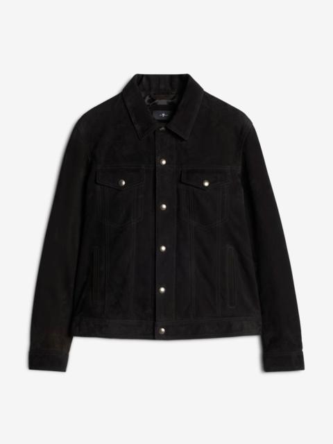 7 For All Mankind Suede Trucker Jacket In Black