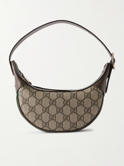 GUCCI Ophidia Mini Webbing-trimmed Textured-leather And Printed Coated-canvas Shoulder Bag