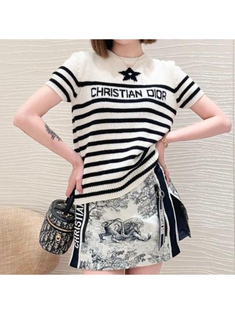 Dior Dior black and white striped cashmere knit short-sleeved top