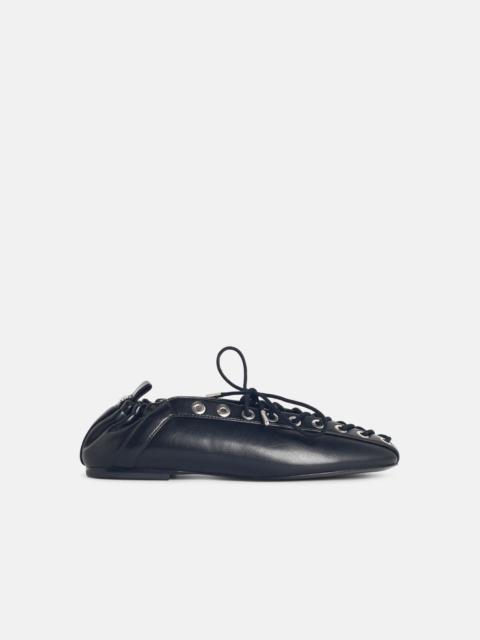 GANNI 'LACE-UP' BLACK OLEATEX BALLET FLATS