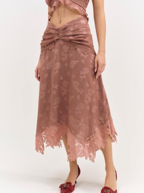 For Love & Lemons Colette Satin Burnout Midi Skirt