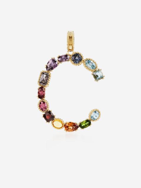 Dolce & Gabbana Rainbow alphabet C 18 kt yellow gold charm with multicolor fine gems